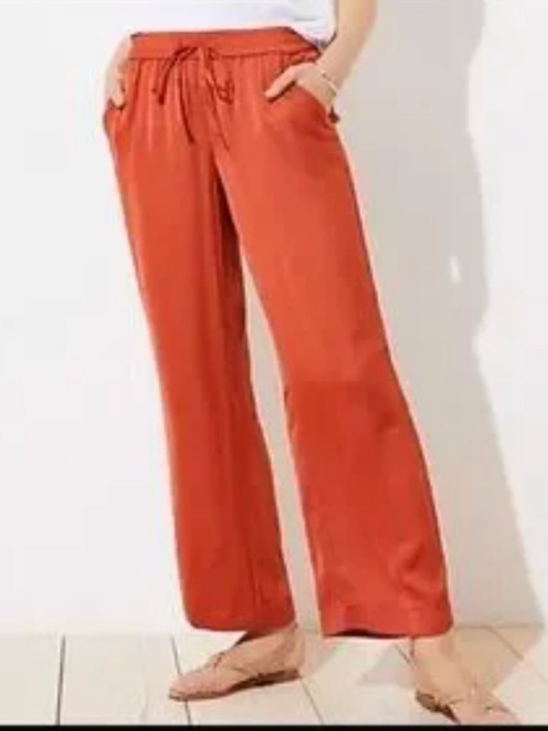 Loft Plus Burnt Orange Silky Wide-Leg Drawstring Dress Pants Size 18 Nwt